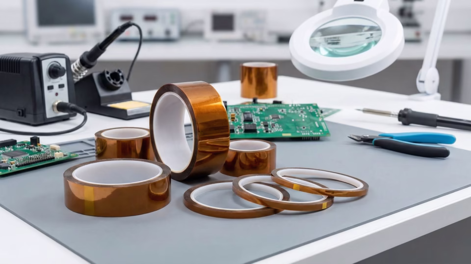 Polyimide tape and PCB circuit boards are placed on the table. -- How to use Polyimide tape