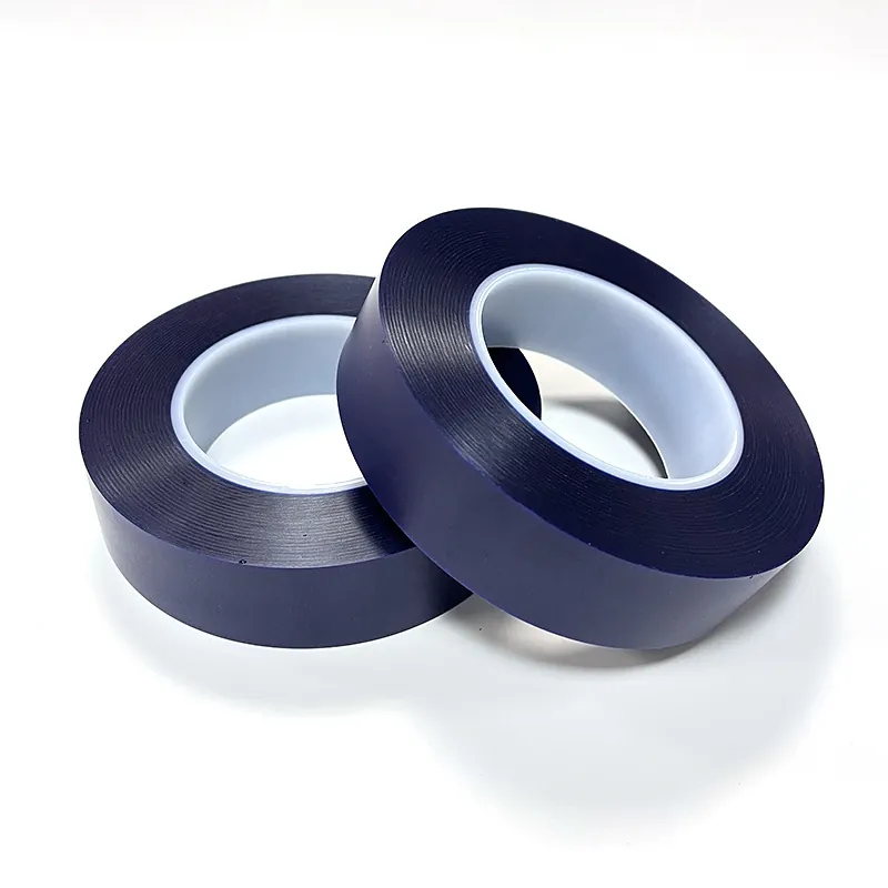 Two dark blue PVC protective film rolls with white plastic cores