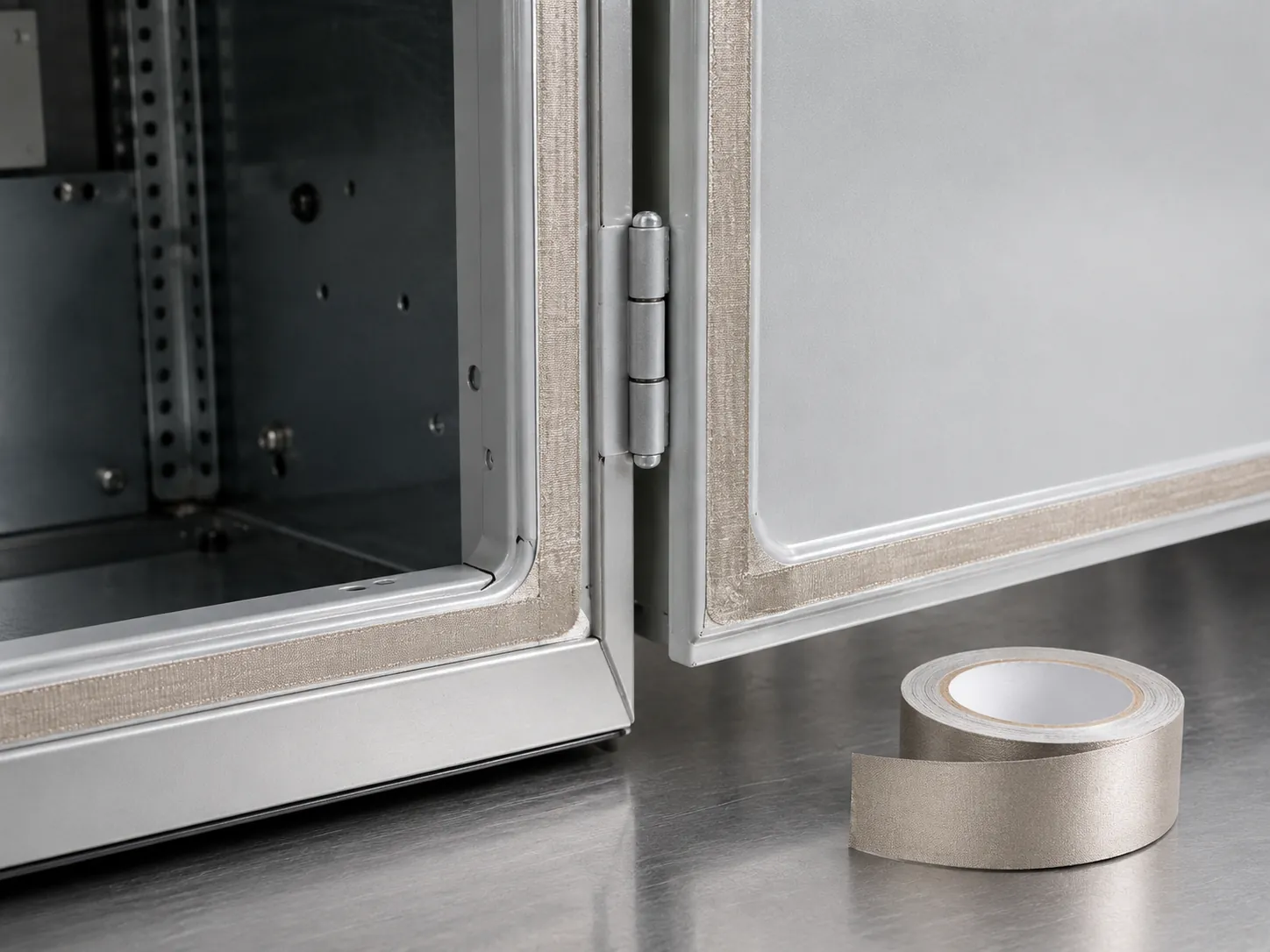 Conductive fabric tape used for equipment cabinet seam and door shielding