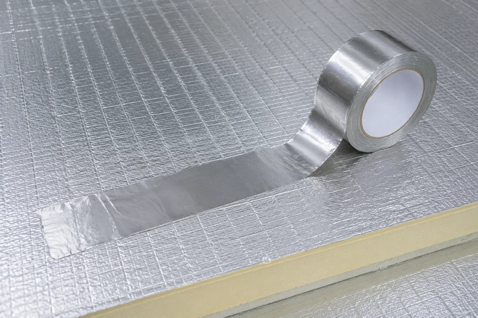 Aluminum foil tape applied to foil faced insulation board