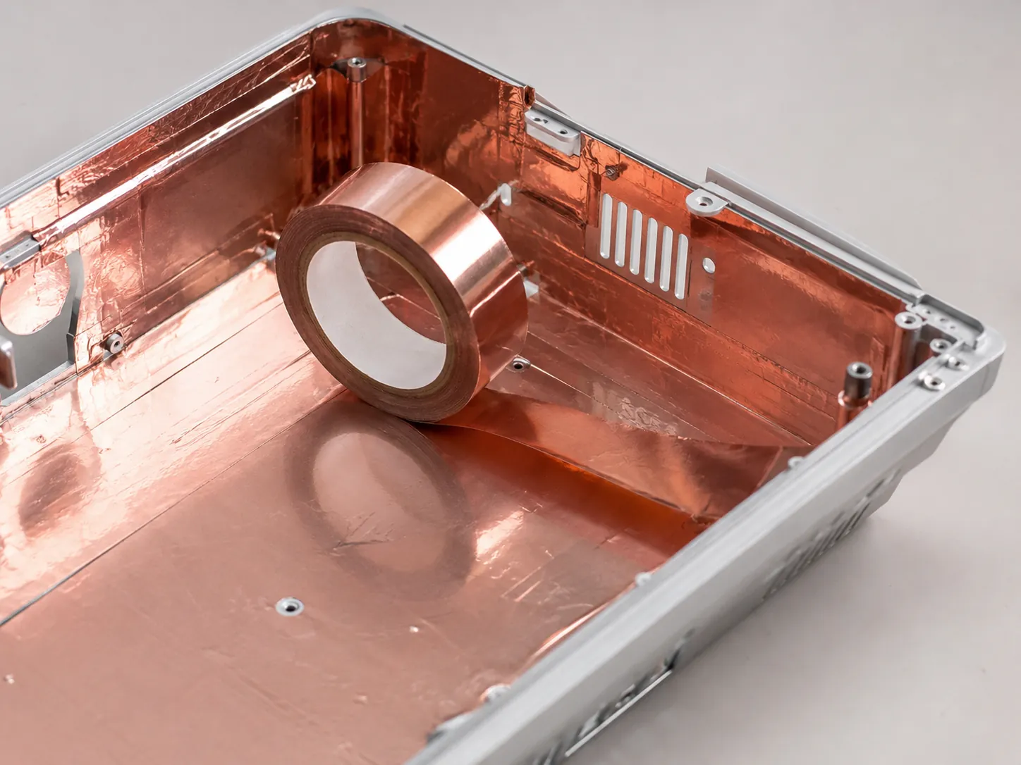 Copper foil tape used for EMI shielding inside electronics housing