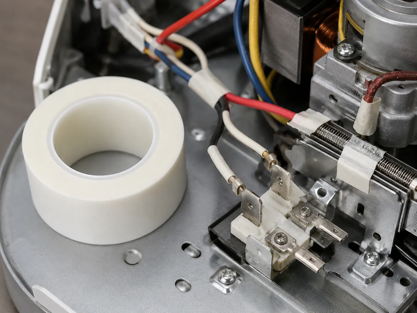 Glass cloth tape applied inside home appliance insulation assembly