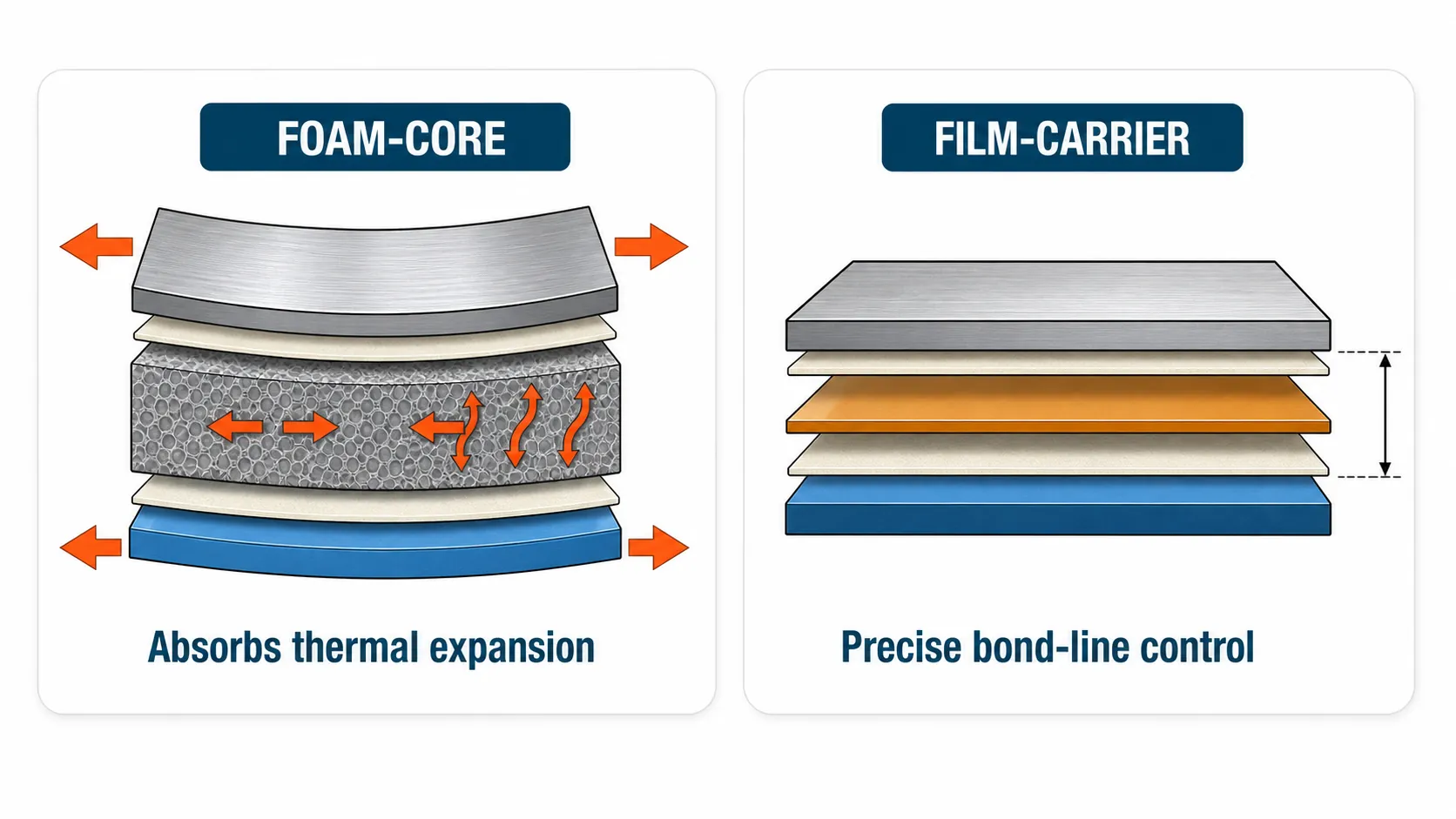 Foam-core vs film-carrier high temperature double sided tape structures